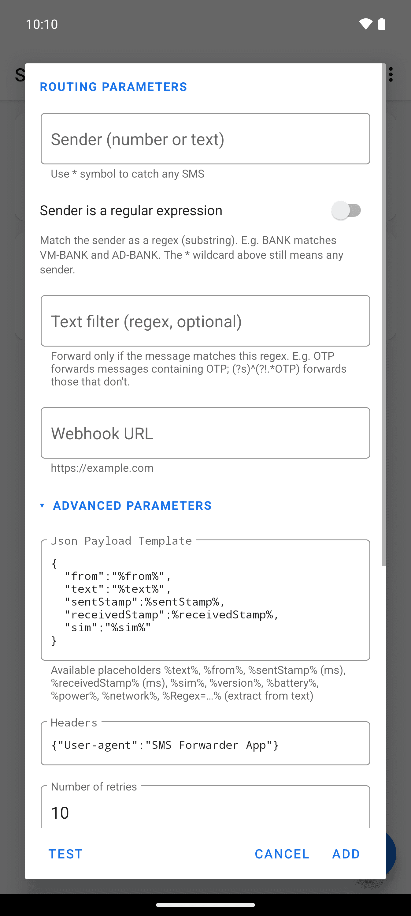 Скриншот 2 — SMS to URL Forwarder