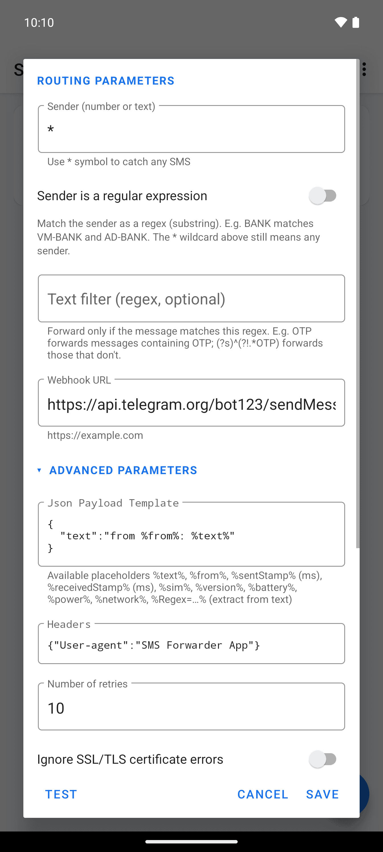 Скриншот 4 — SMS to URL Forwarder