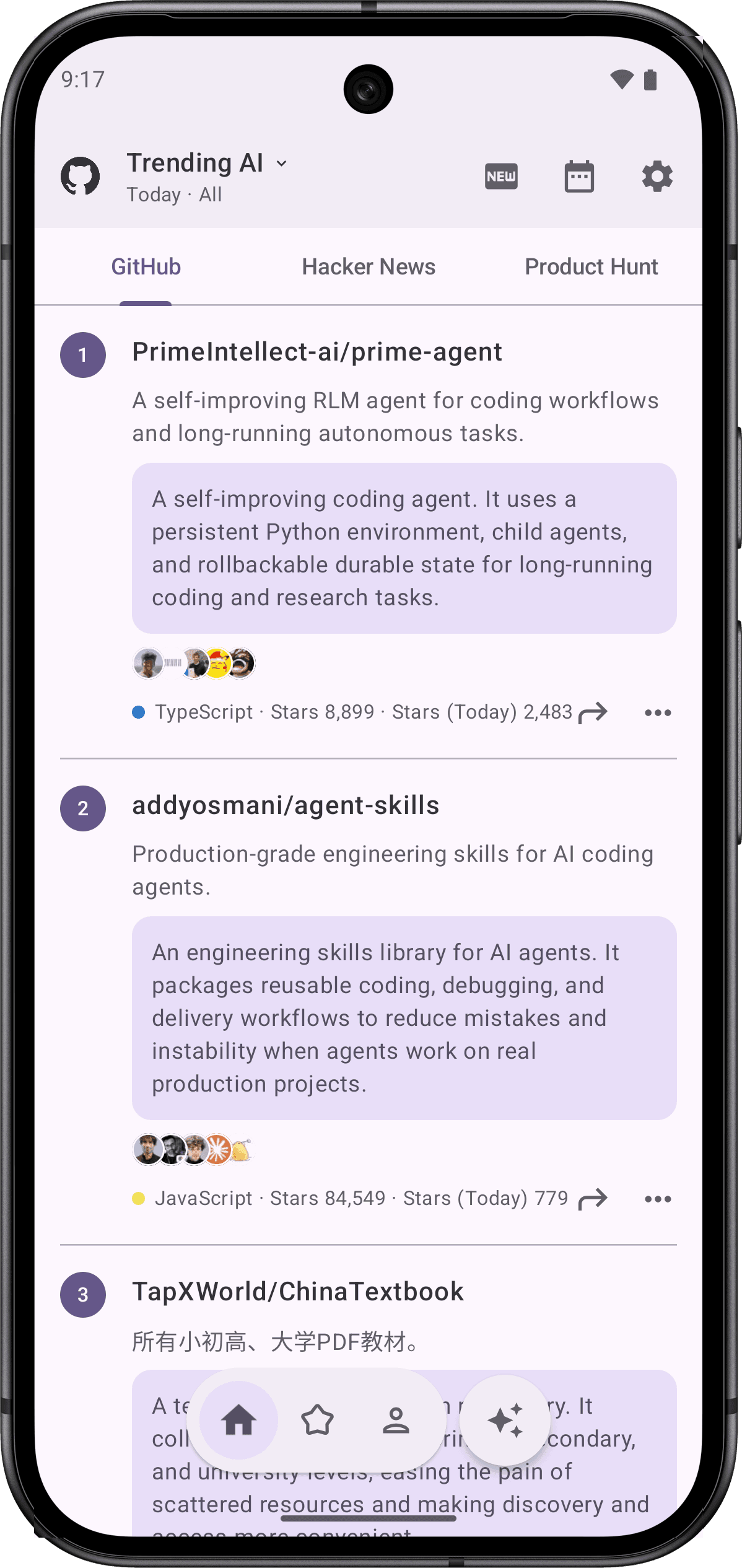 Скриншот 1 — GitHub Trending & Hacker News
