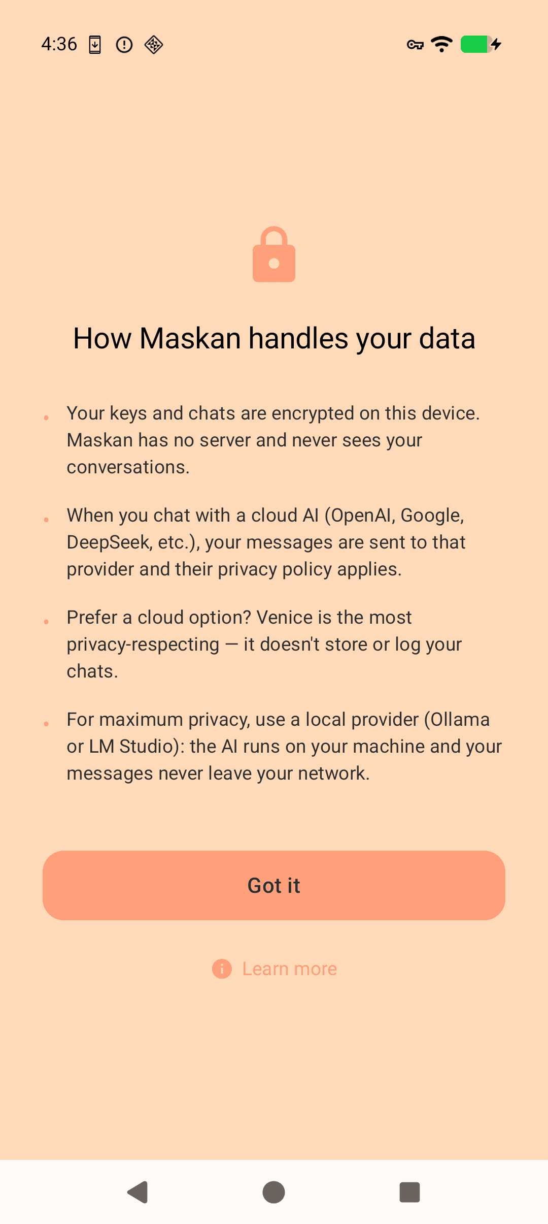 Скриншот 1 — Maskan — Private AI Chat